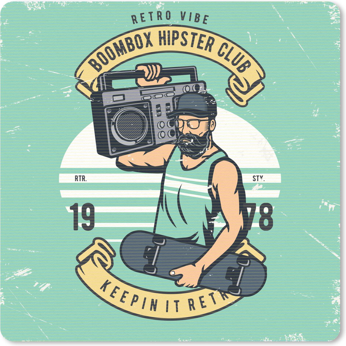 Muismat 20x20 cm - Mousepad Mancave - Radio - Skateboard - Vintage - Muismatten