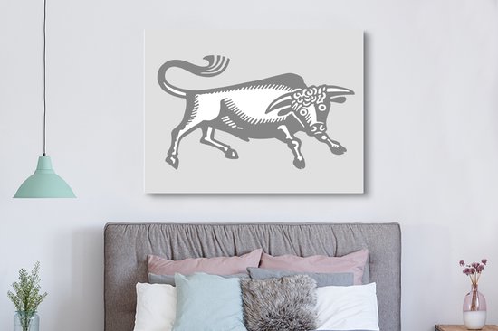 Tableau sur toile Une illustration d'un taureau - noir et blanc - 160x120 cm - Décoration murale XXL