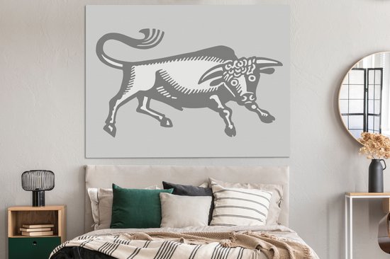 Tableau sur toile Une illustration d'un taureau - noir et blanc - 160x120 cm - Décoration murale XXL