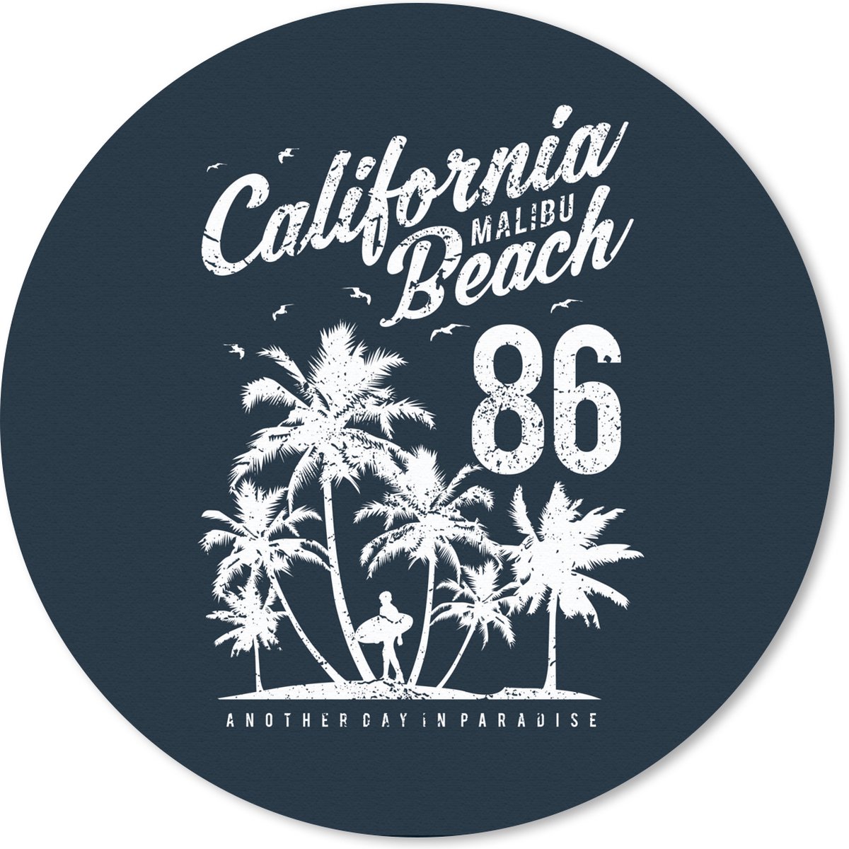 Muismat rond 40x40 cm - Mousepad Surf - Strand - Palmboom - Vintage - Ronde muismatten
