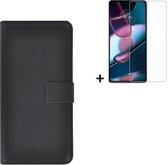Motorola Moto G82 Hoesje - Bookcase - Moto G82 Hoesje - Pu Leder Wallet Book Case Zwart Cover + Screenprotector