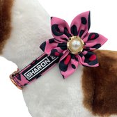 Set van 4 - Luxe halsband set - Luipaard roze - Maat L - Inclusief strik, bloem en riem - Hondenhalsband en riem