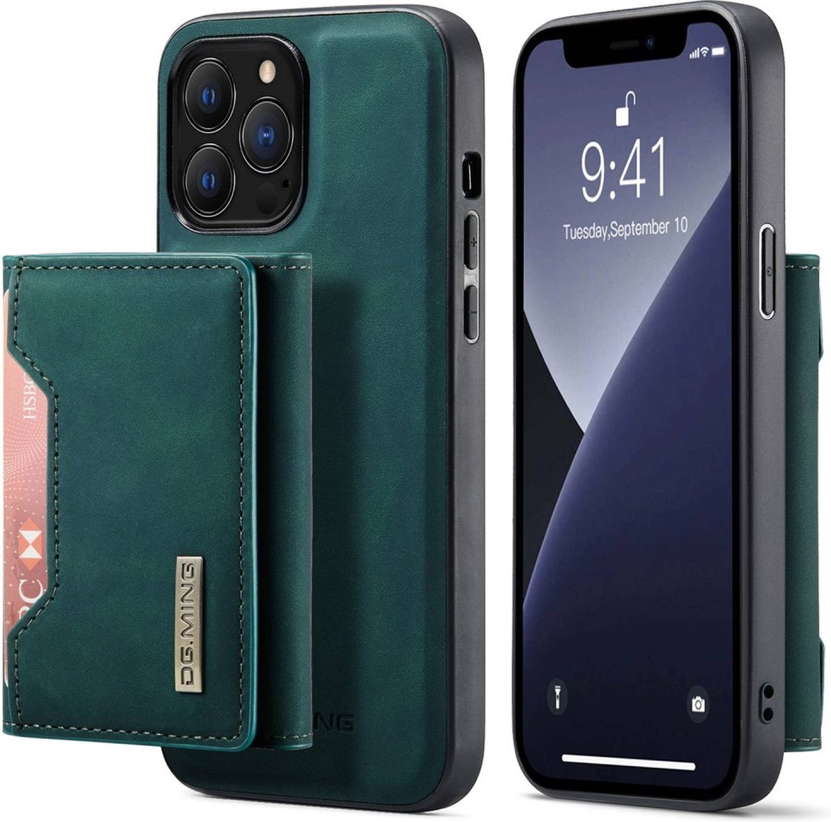 DG Ming - iPhone 14 Pro hoesje - 2 in 1 Magnetisch Portemonnee case - Groen