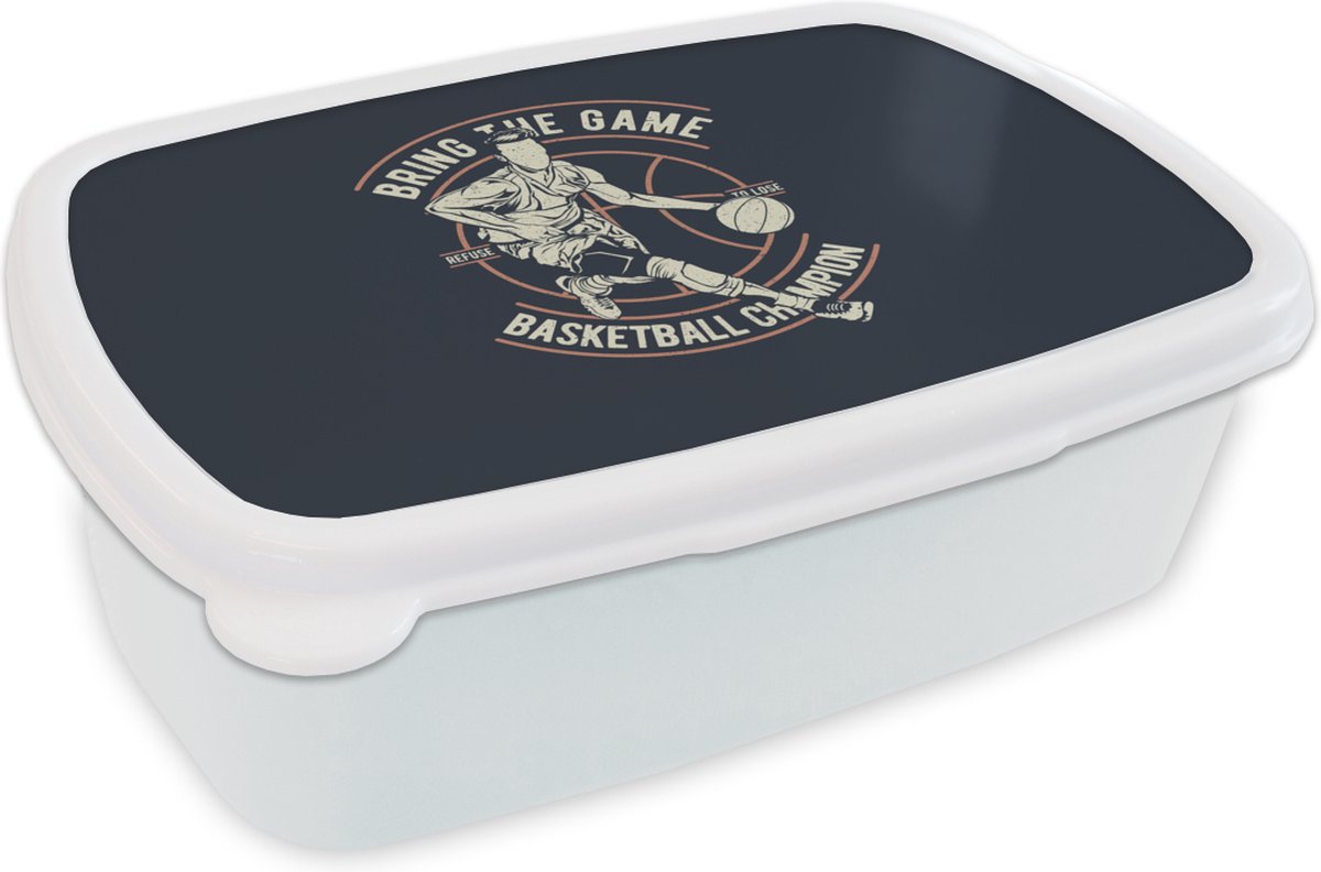 Broodtrommel Wit - Lunchbox - Brooddoos - Basketbal - Sport - Retro - 18x12x6 cm - Volwassenen