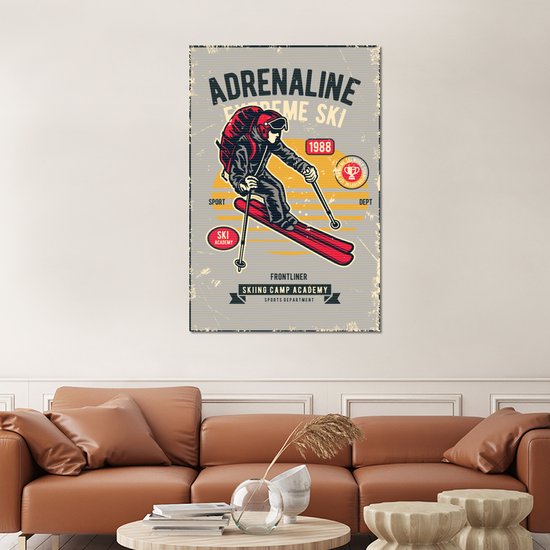 Décoration murale Métal - Peinture Aluminium - Ski - Sport - Vintage - Grijs - 100x150 cm