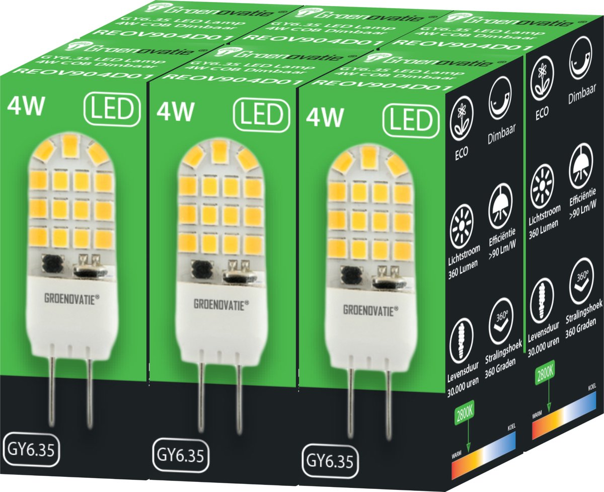 Groenovatie LED Lamp GY6.35 Fitting - 4W - 51x16 mm - Dimbaar - 6-Pack - Warm  Wit | bol.com