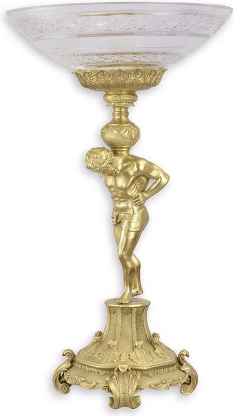 Serveerschaal op bronzen standaard - Klassieke decoratie - man - Goudkleurige afwerking - 56,4 cm hoog