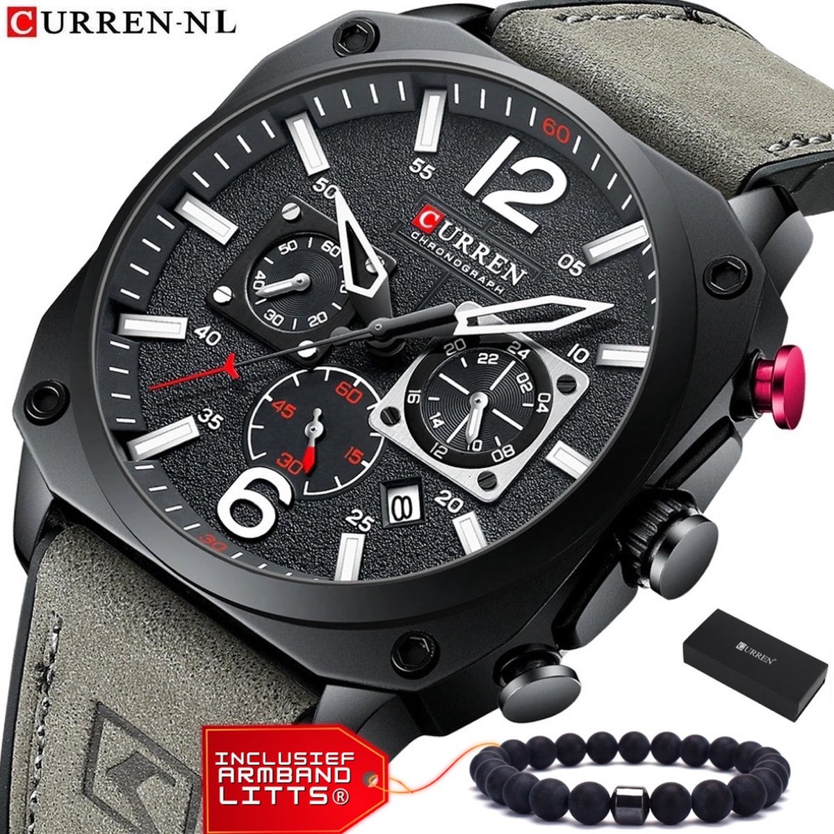 Curren - Horloge Heren - Cadeau voor Man - Horloges voor Mannen - 44 mm - Grijs Zwart