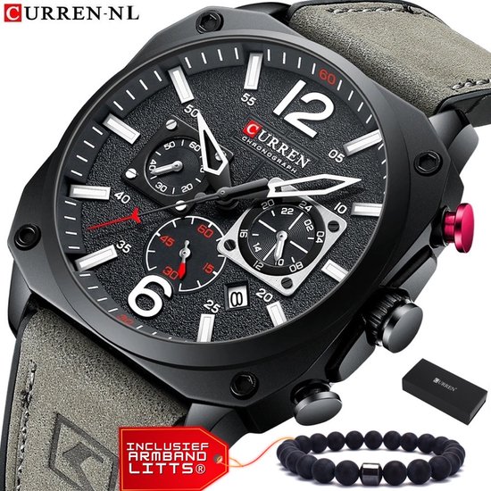 Curren - Horloge Heren - Cadeau voor Man - Horloges voor Mannen - 44 mm - Grijs Zwart