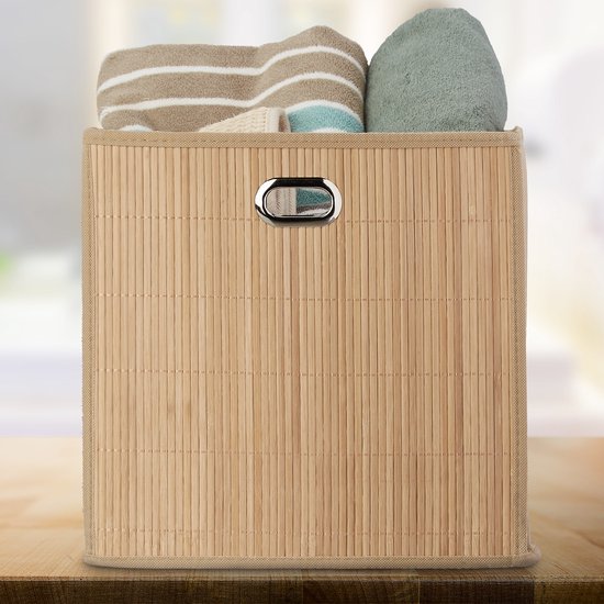 Relaxdays opbergmand set van 3, verschillende groottes, bamboe & polyester, stapelbaar, badkamermanden, natuur/crème Relaxdays opbergmand set van 3, verschillende groottes, bamboe & polyester, stapelbaar, badkamermanden, natuur/crème