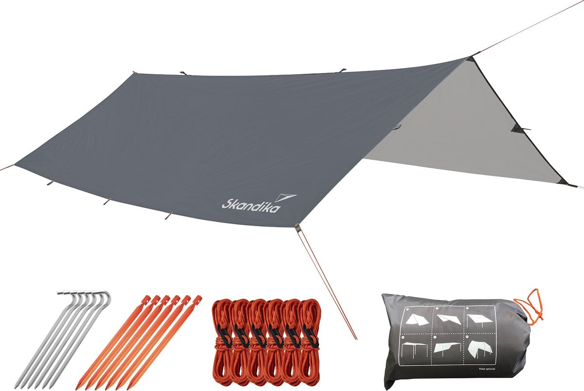 Skandika L 3 x 3 m Zonnezeil – Schaduwdoek - Luifel – Zonnescherm - Zonwering rechthoekig, waterdicht, UV-bescherming, UPF 50+, 3000 mm waterkolom, scheerlijnen, haringen - zon- en regenbescherming voor camping, wandelen, tuin, balkon - grijs