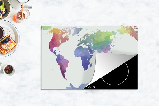 KitchenYeah® Inductie beschermer 80x52 cm - Wereldkaart - Kleuren - Modern - Kookplaataccessoires - Afdekplaat voor kookplaat - Inductiebeschermer - Inductiemat - Inductieplaat mat