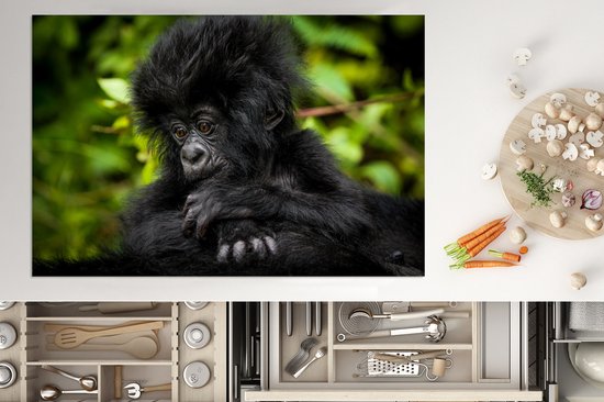 KitchenYeah® Inductie beschermer 76x51.5 cm - Close-up jonge gorilla - Kookplaataccessoires - Afdekplaat voor kookplaat - Inductiebeschermer - Inductiemat - Inductieplaat mat