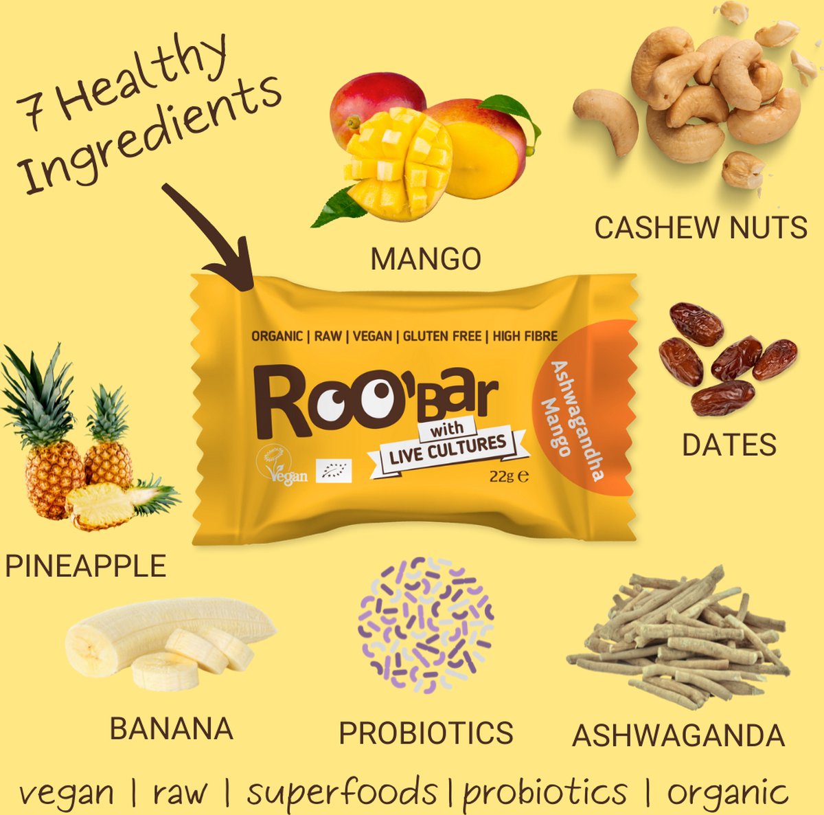 Roo'Biotics | Probiotica | Ashwaganda Mango Ball | Box 20 stuks