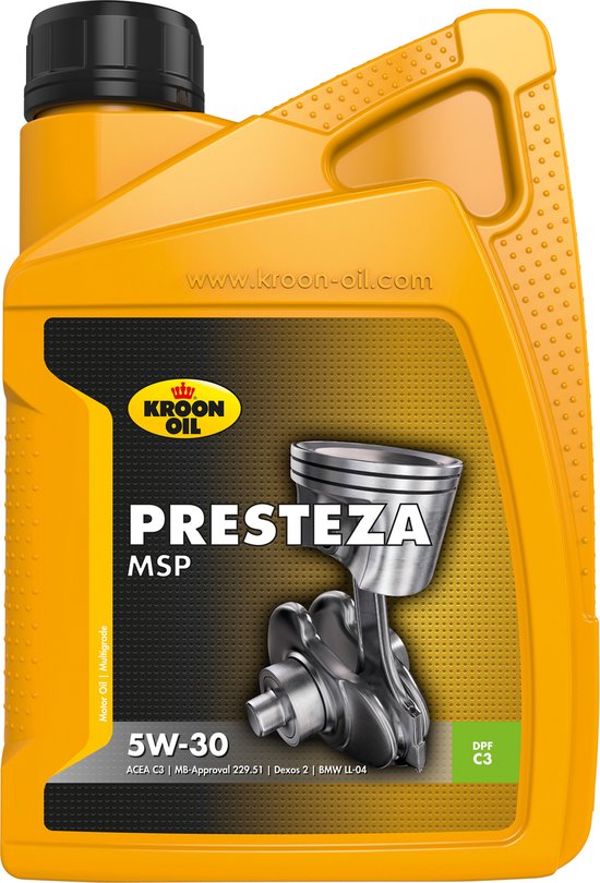 Kroon Oil - Presteza MSP 5W-30 - Synthetische Motorolie - 1 Liter - Transparant