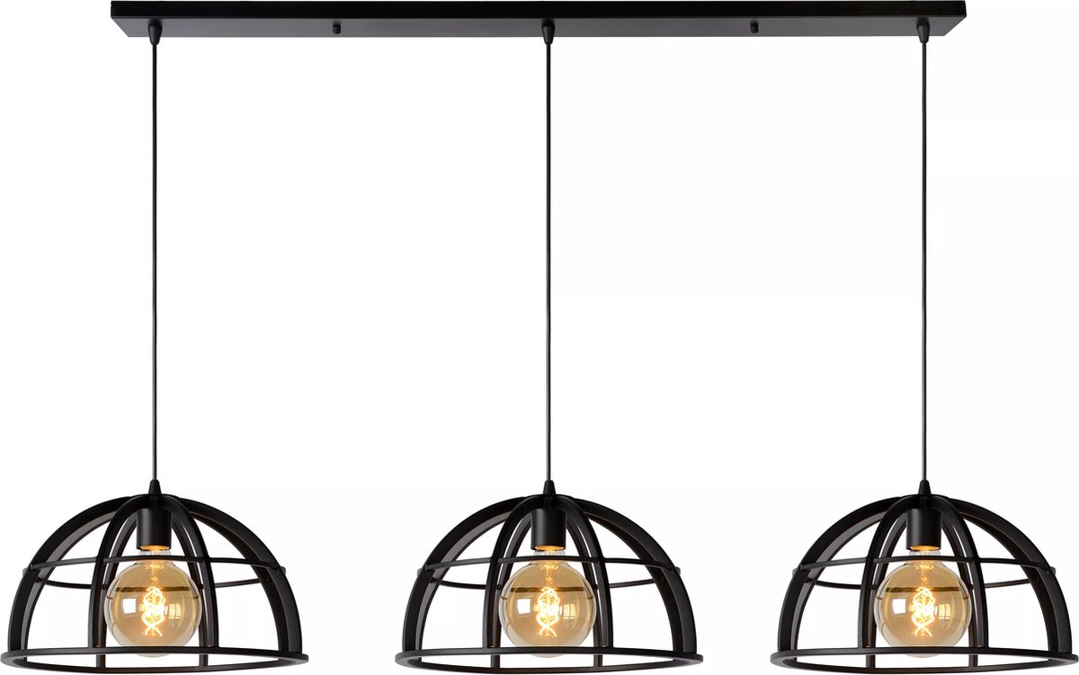 Hanglamp - Cage - mat zwart metaal - 150cm lang - geschikt voor 3 x filament lampen