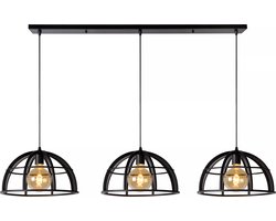 Hanglamp - Cage - mat zwart metaal - 150cm lang - geschikt voor 3 x filament lampen