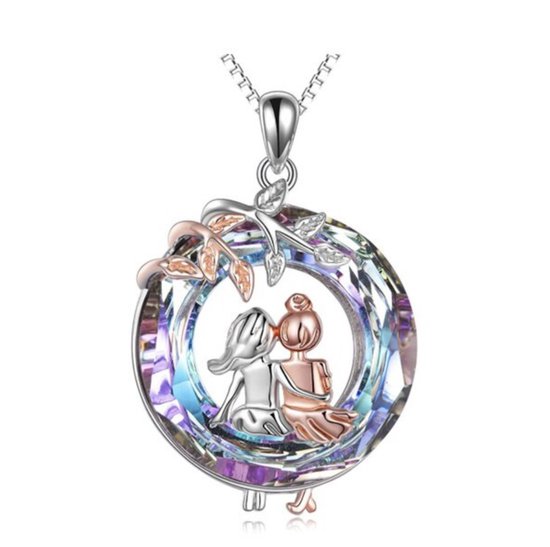 Bijoux by Ive - Ketting met hanger - 2 meisjes zittend op een multicolor ring