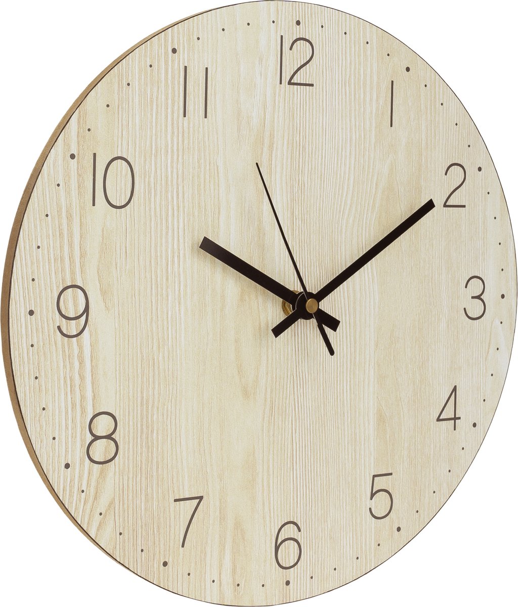Jones Clocks Lodge Wandklok - Moderne Ronde Houteffect Klok Voor Keuken En Woonkamer