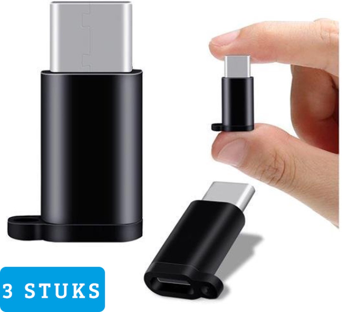 3 x USB-C naar Micro USB Adapter - Zwart - USB-C kabel - Converter