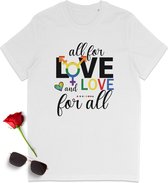 T-shirt Gay Pride - T-shirt Pride - All for Love - T-shirt femme avec imprimé - T-shirt homme avec imprimé Pride - Chemise Unisex Pride - Tailles unisexes : SML XL XXL XXXL - Couleurs du t-shirt : Wit, jaune, orange et rouge.