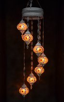 Suspension verre multicolore mosaïque orange Lampe orientale lustre Blanc crème 7 ampoules