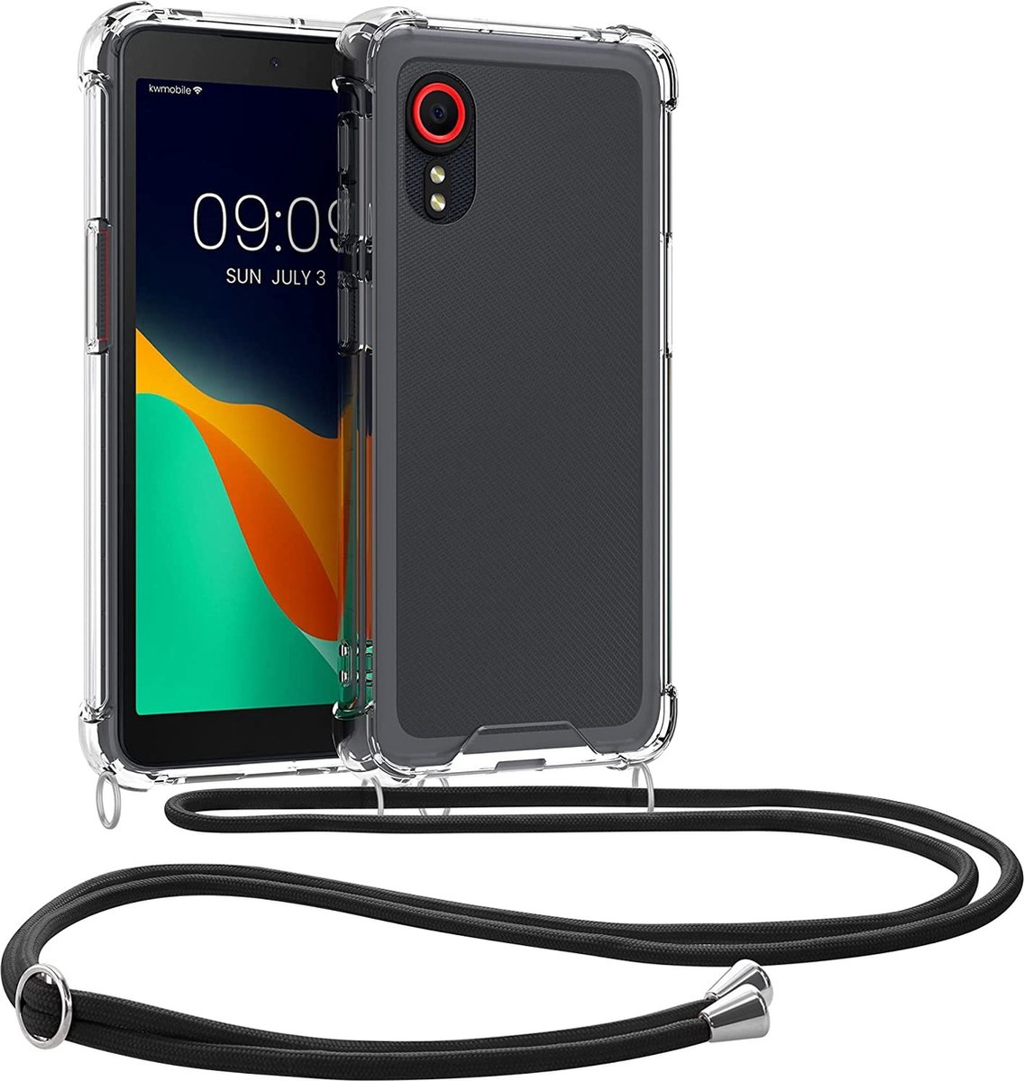 Geschikt Voor Samsung Galaxy Xcover 5 hoesje met koord transparant Siliconen Zwart – Xcover 5 backcover – Geschikt Voor Samsung Xcover 5 case – oTronica koord hoesje Geschikt Voor Samsung