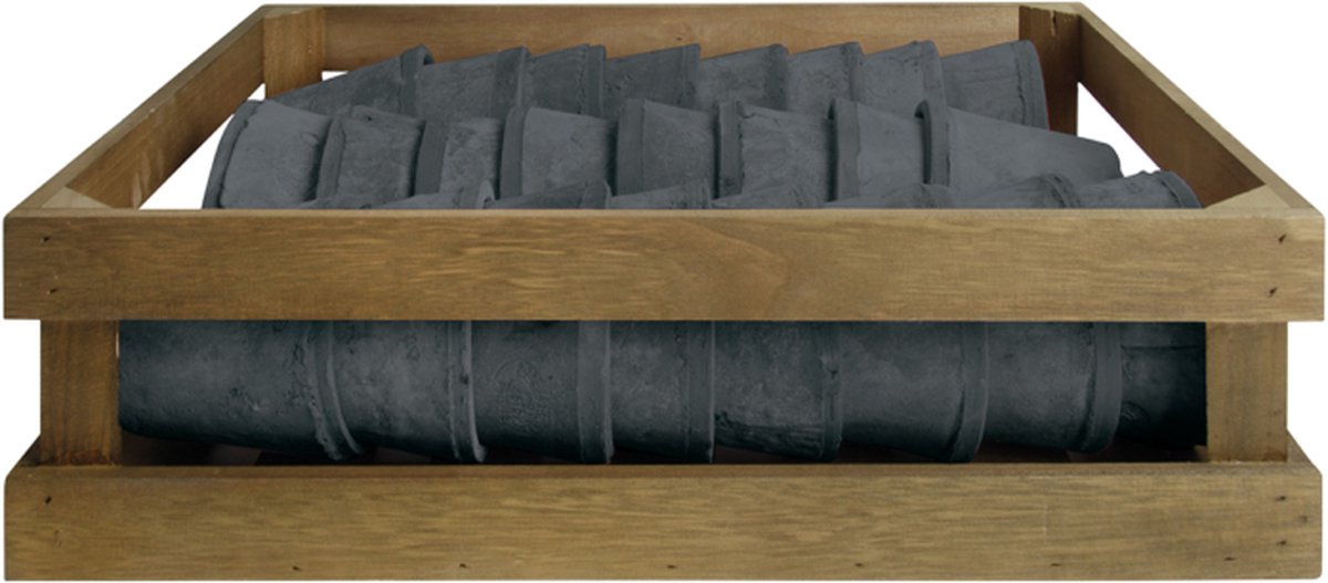 Esschert Design Aged Terracotta grijze potjes 24 stuks in houten krat L 11,4 x D 11,4 x H 9,3