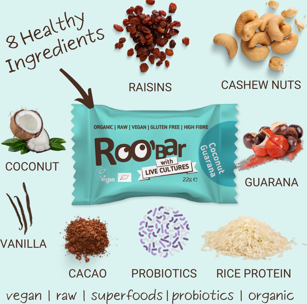 Roo'Biotics | Probiotica | Coconut & Guarana Ball | Box 20 stuks