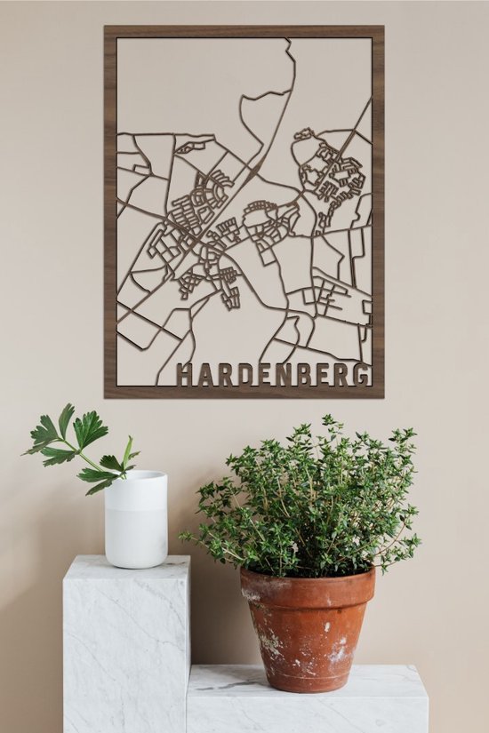 Houten Stadskaart Hardenberg Notenhout 30x40cm Wanddecoratie Voor Aan De Muur City Shapes