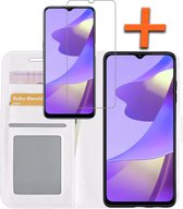 Hoesje Geschikt voor OPPO A16 Hoes Bookcase Flipcase Book Cover Met Screenprotector - Hoes Geschikt voor OPPO A16 Hoesje Book Case - Wit