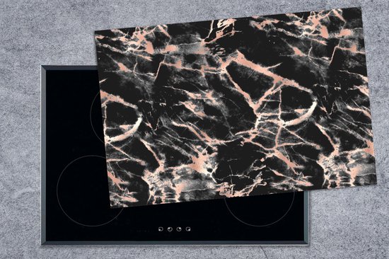 KitchenYeah® Protection induction 78x52 cm - Or rose - Imprimé marbre - Motifs - Zwart - Accessoires de plaque de cuisson - Plaque de recouvrement pour table de cuisson - Protection induction - Tapis induction - Tapis plaque induction