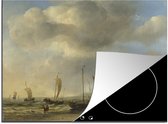 KitchenYeah® Inductie beschermer 75x52 cm - Strand van Scheveningen - Willem van de Velde - Kookplaataccessoires - Afdekplaat voor kookplaat - Inductiebeschermer - Inductiemat - Inductieplaat mat