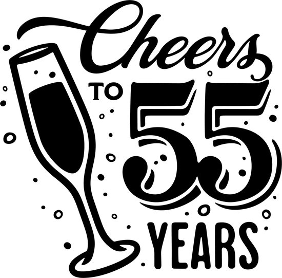 Sticker - Cheers to 55 years - 20x20cm - wit - 1 stuks - stickers ...