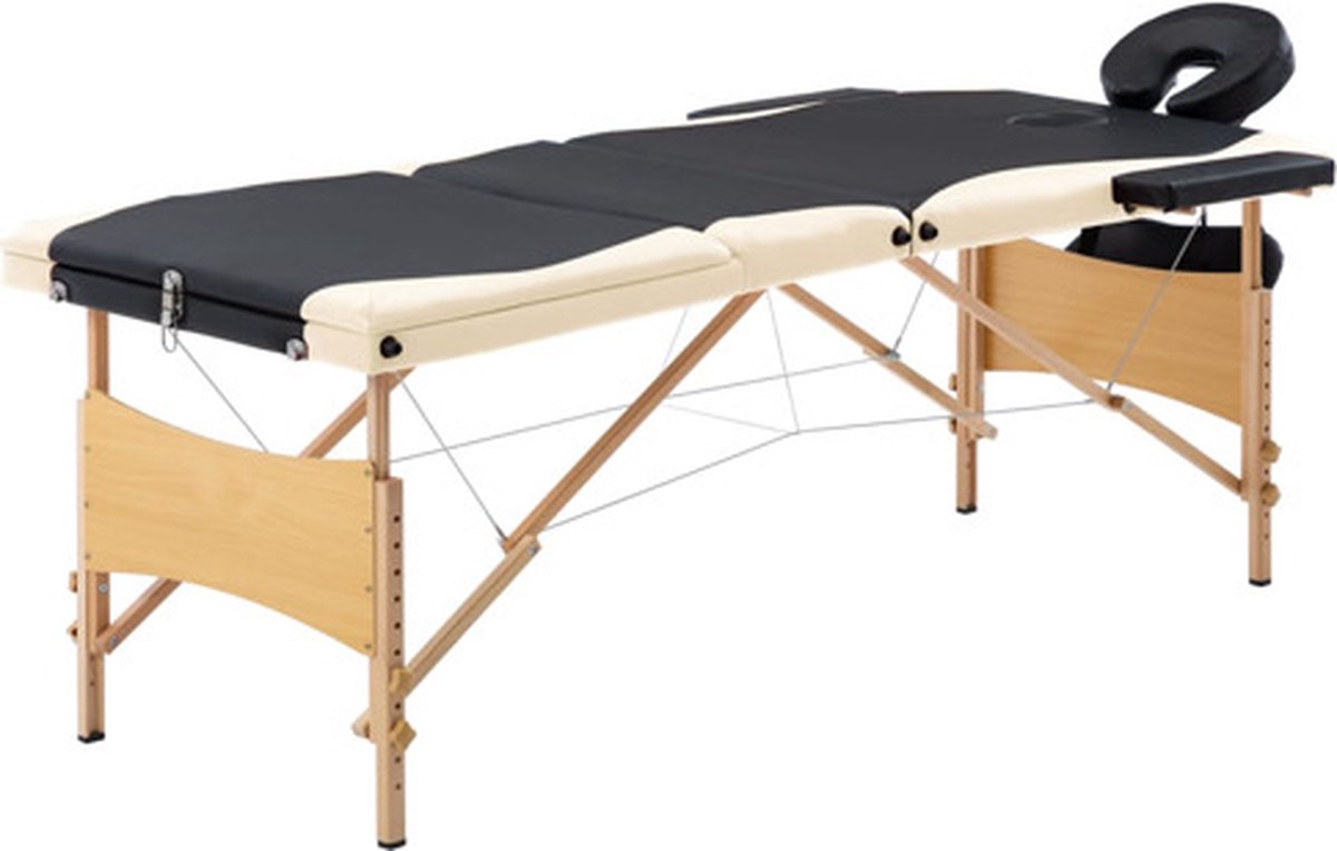 Goedkoopste vidaXL - Massagetafel - inklapbaar - 3 - zones - hout - zwart - en - beige