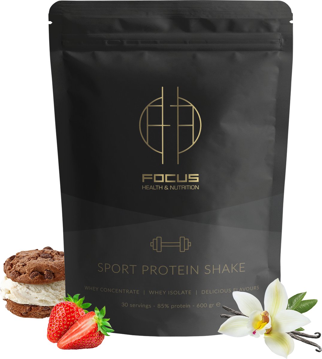 Focus Health & Nutrition Whey Protein - Proteine Poeder - Protein Shake - Protein Whey - Eiwitshake - Cookies & Cream - 600 gram
