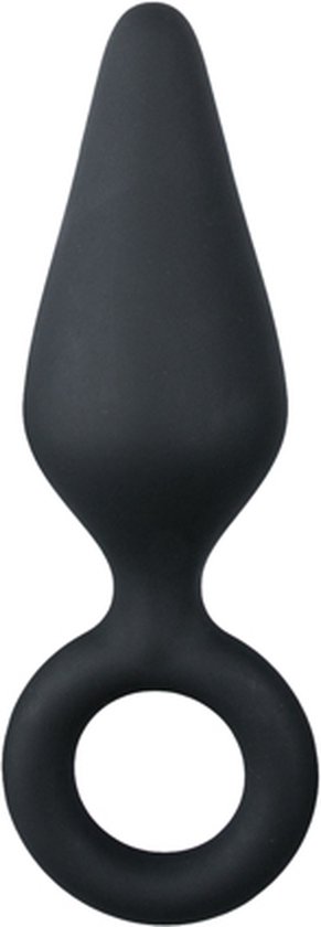 EasyToys Zwarte medium buttplug met trekring