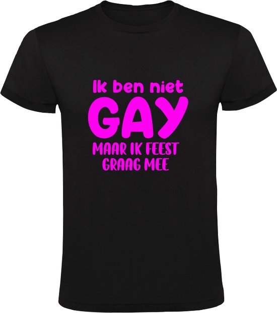 Ik ben niet gay maar ik feest graag mee Heren Tshirt Pride Amsterdam