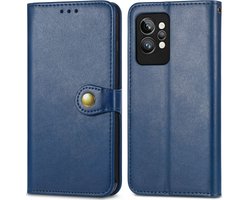 Mobigear Telefoonhoesje geschikt voor Realme GT2 Pro Hoesje | Mobigear Snap Button Bookcase Portemonnee | Pasjeshouder voor 3 Pasjes | Telefoonhoesje voor Pinpas / OV Kaart / Rijbewijs - Blauw