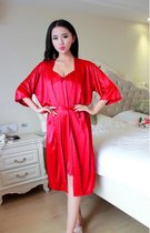 Pyjama Satin Pour Femme - Tenue De Nuit Sexy - Set Vêtements de nuit - Taille Unique - Rouge