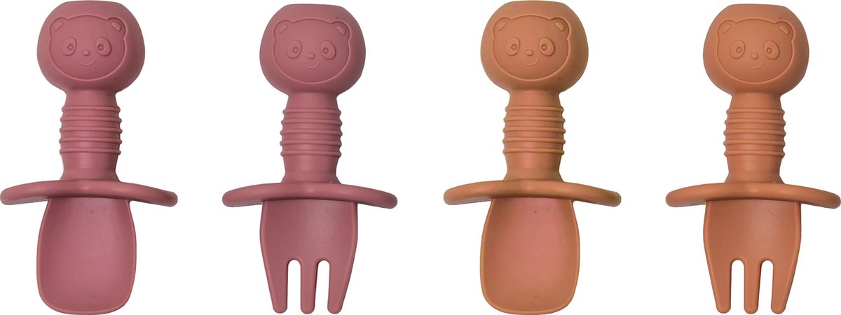 Baby - 2 Baby Lepeltjes en Vorkjes - Kinderbestek - Baby Bestek - BPA-Vrij - Babyservies - Roze Oranje