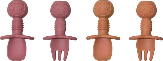 JU&MP Kinderbestek - Baby - 2 Baby Lepeltjes en Vorkjes - Baby Bestek - BPA-Vrij - Roze Oranje