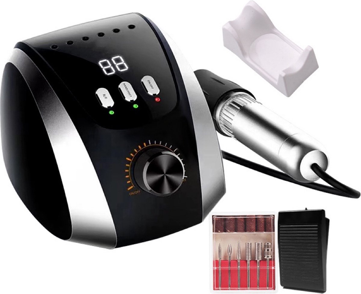 Elektrische Nagelfrees-M13 Electrische Nagelvijl-Inclusief 6 bitjes -Nagelboor-Acrylnagels - Gelnagels - Manicure/Pedicure Handen en Voeten - Nagels - Nail Drill Machine - 35000 RPM - Zwart - Inclusief 6 bitjes
