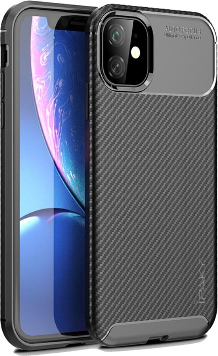 iPhone 11 Hoesje (Zwart) · Carbon Fiber Back Cover · By iPaky