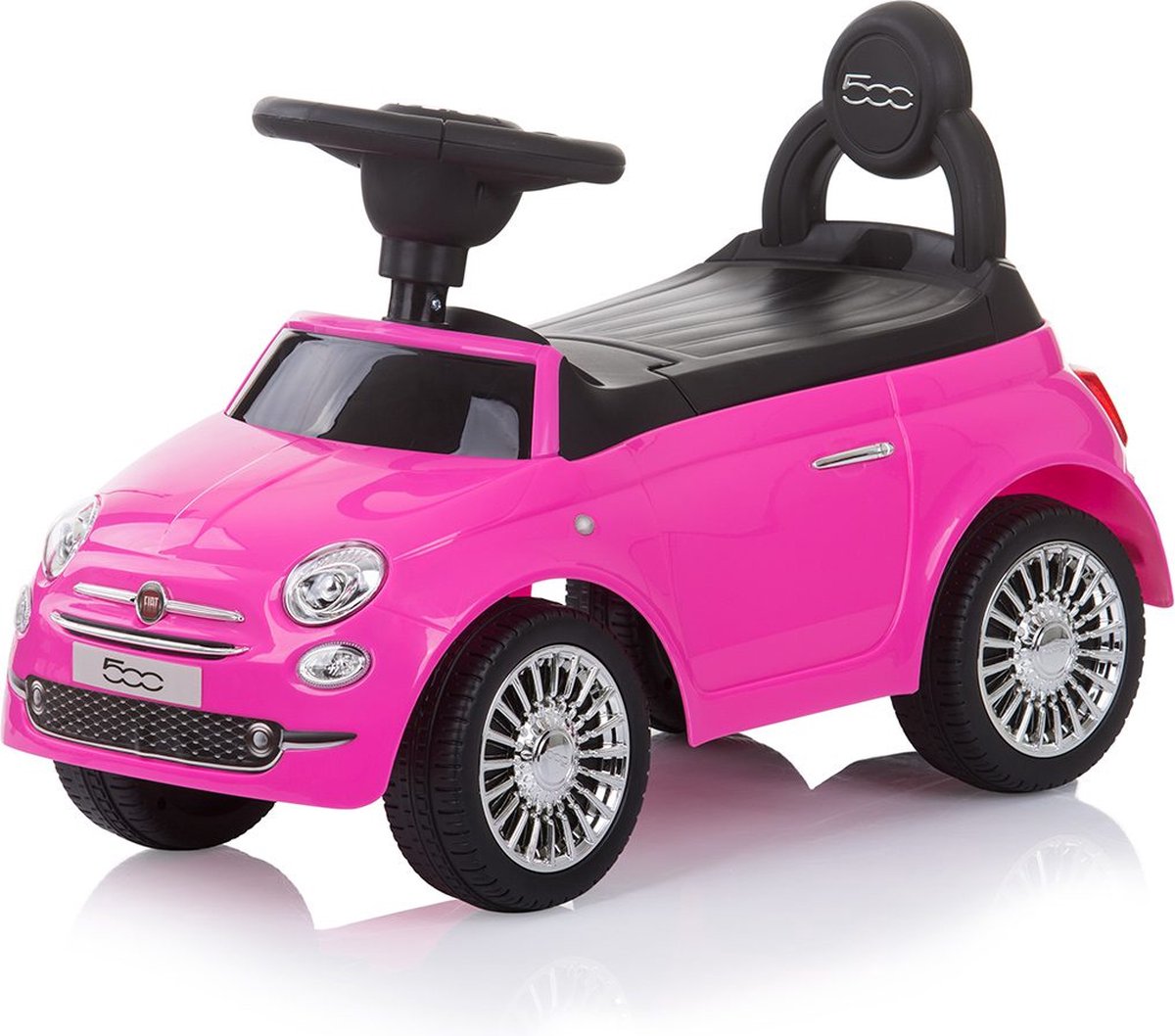 Loopauto Fiat 500 roze, voor een muzikale rit!