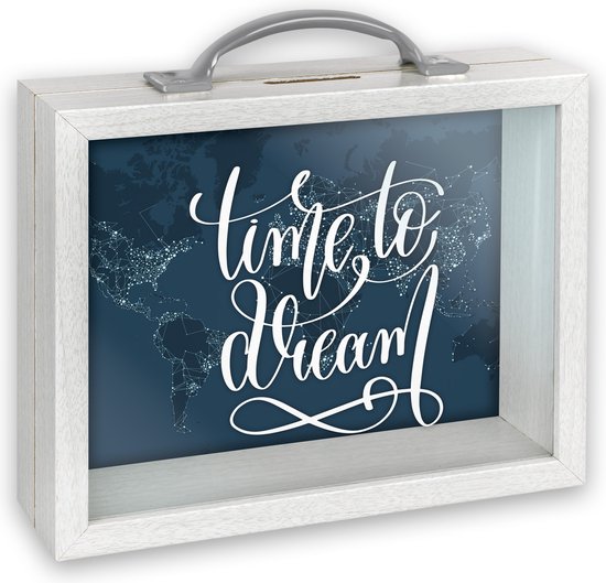 ZEP - hout/glas spaarpot Smith met tekst TIME TO DREAM formaat 6,5 x 21 cm - RM4143