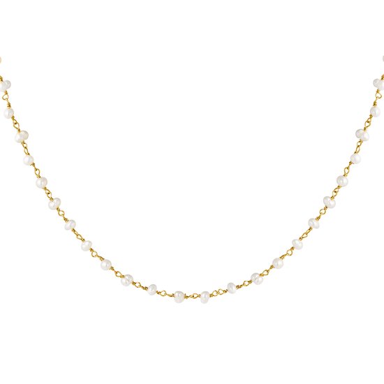 Ketting chain en parel - Halsketting - Gold plated - Goud/Crème