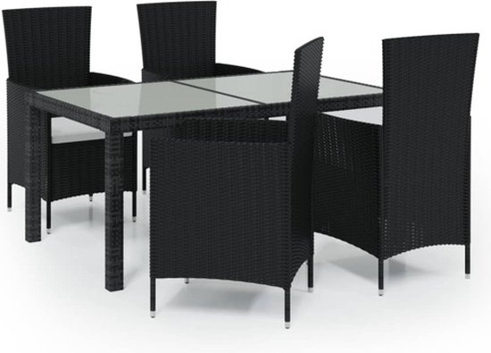 The Living Store Coin repas - Salon de jardin - 150x90x75 cm - Zwart - Poly rotin et acier enduit de poudre