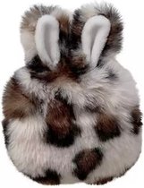 Casies Bunny hoesje geschikt voor Apple AirPods 3 - Panterprint Wit - konijnen hoesje softcase - Pluche / Fluffy