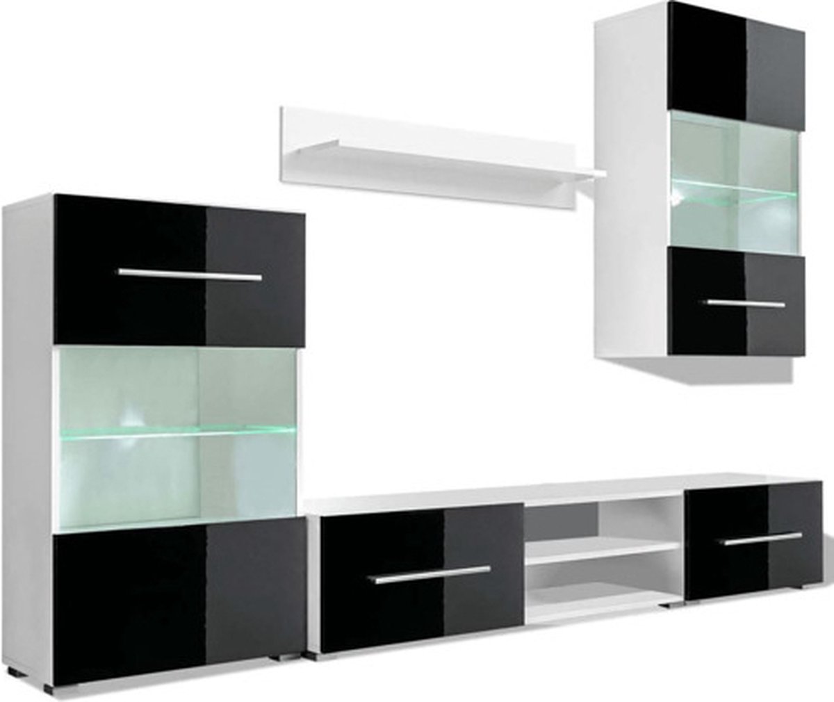 vidaXL - Muurvitrine - tv-meubel - met - LED-verlichting - zwart - 5-delig